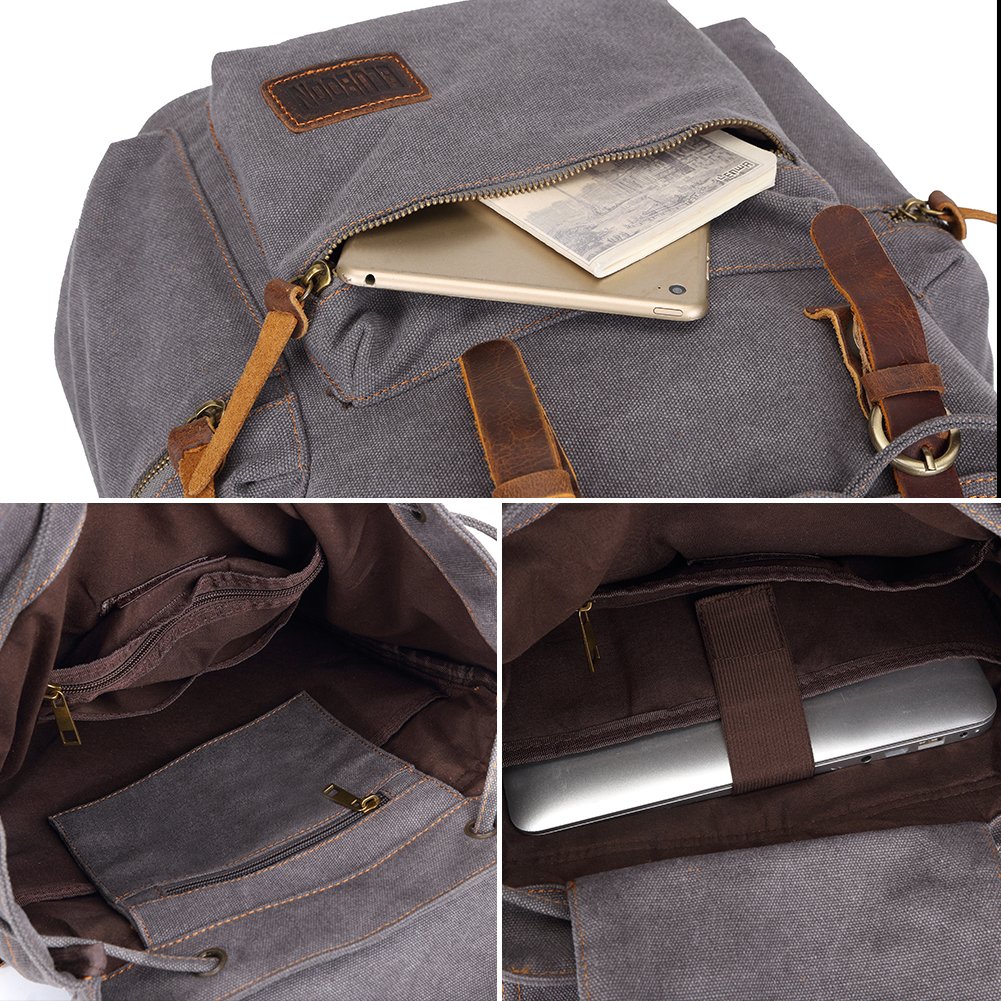 Bluboon Vintage Backpack Leather Trim Casual Bookbag Men Women Laptop Travel Rucksack