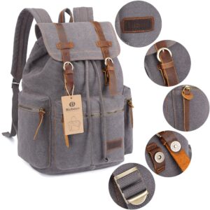 Bluboon Vintage Backpack Leather Trim Casual Bookbag Men Women Laptop Travel Rucksack