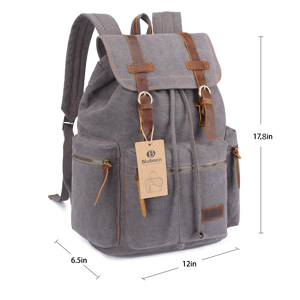 Bluboon Vintage Backpack Leather Trim Casual Bookbag Men Women Laptop Travel Rucksack