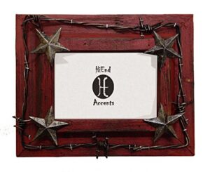 hiend accents western distressed wood frame with barbwire and stars, 8 by 10-inch, red