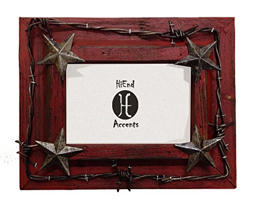 HiEnd Accents Western Distressed Wood Frame with Barbwire and Stars, 8 by 10-Inch, Red