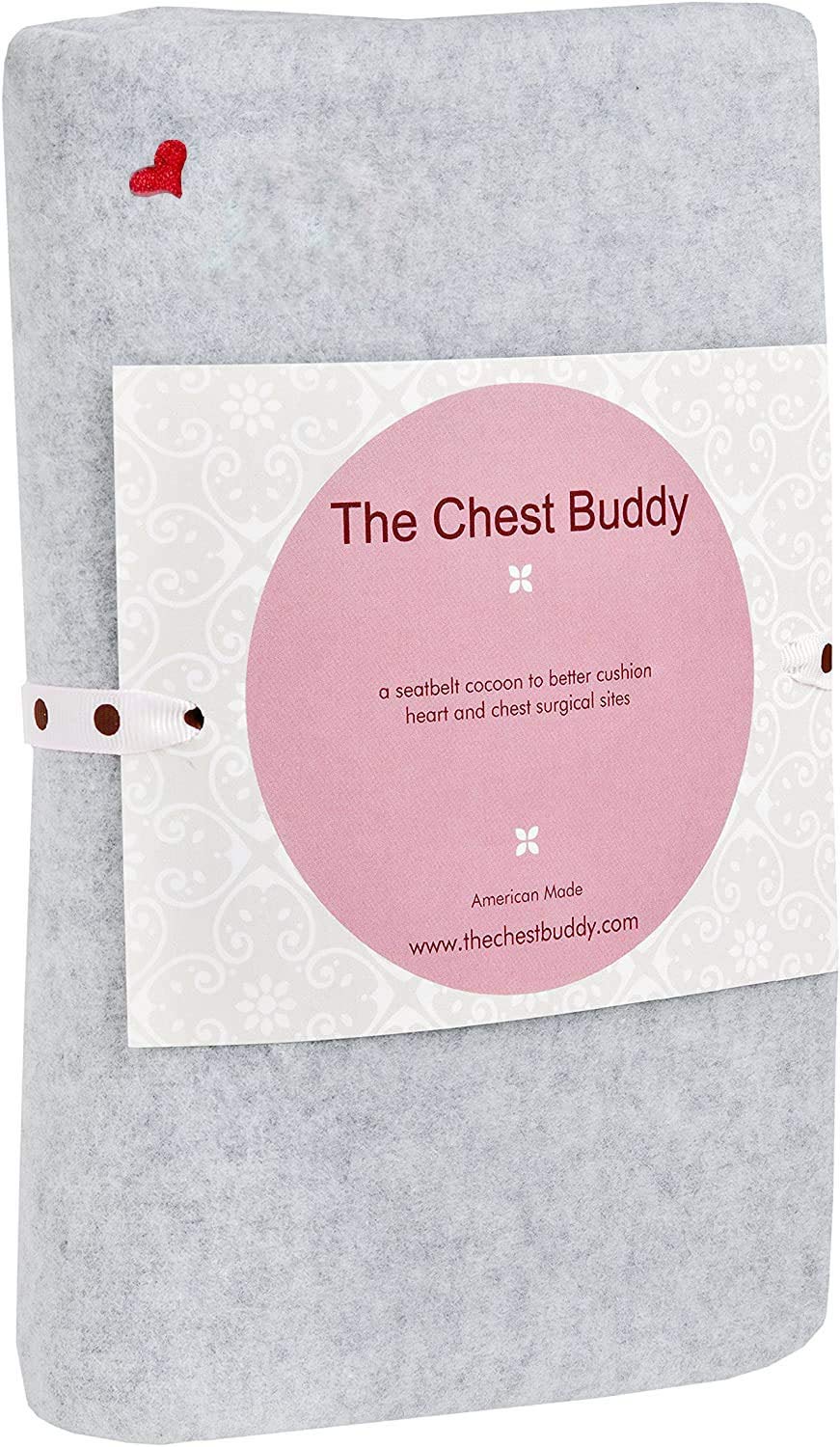 The Breast & Chest Buddy - Seatbelt Cushion for Open Heart Surgery, Mastectomy and Chest Reconstruction Sites - Solid Gray with Heart