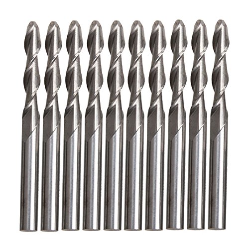 NXWVPC 1/8" 22mm Carbide Ball Nose End Mills CNC Router Bits Double Flute Spiral Set Tool Pack of 10