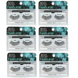 ardell - fashion lashes #105, reusable upto three weeks, black (6 pack)