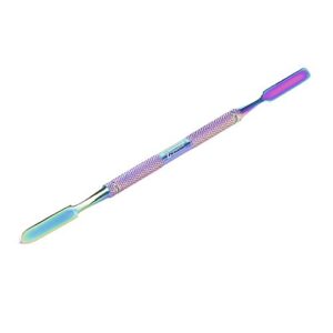 z palette de-potting spatula, dual-ended multicolor steel tool for makeup palettes, empty magnetic palette compatible, professional mixing & blending, iridescent finish, 6.5" length