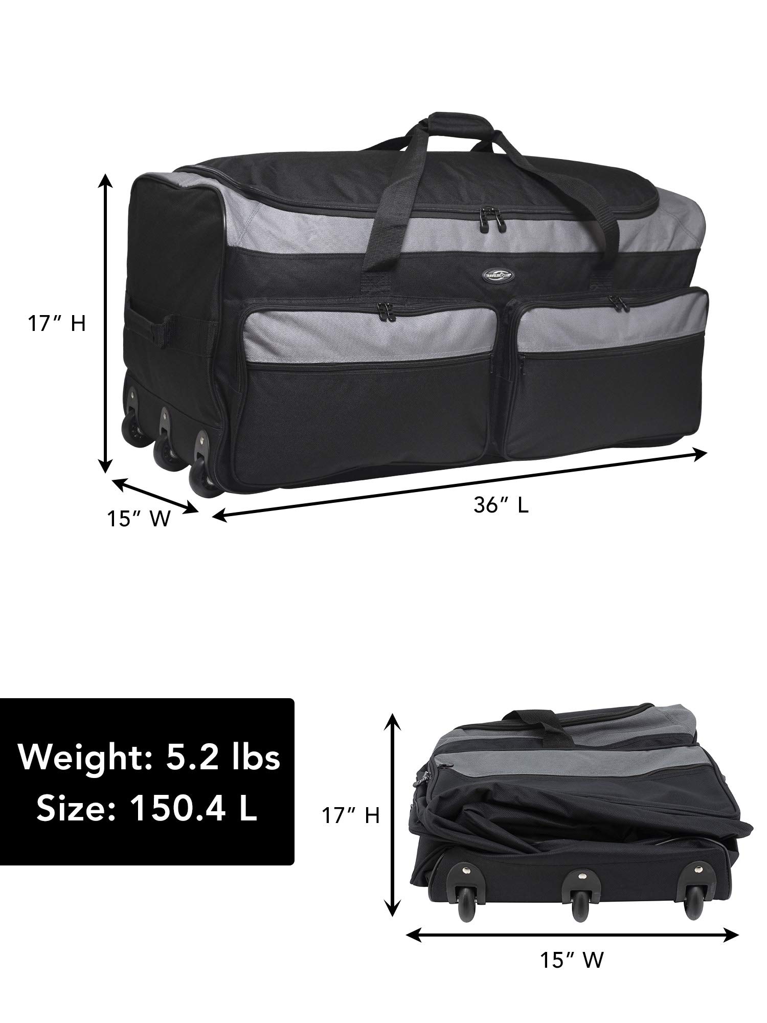 Travelers Club 36" Asgard 3-Wheel Rolling Duffel Bag, Black