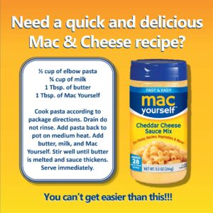 Mac Yourself | Delicious Cheddar Cheese Sauce Mix | Perfect Cheese Powder for Macaroni, Nachos, Veggies and More | 9.3 oz