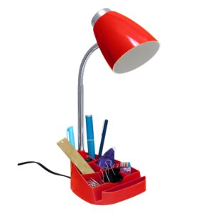 Simple Designs LD1002-RED Gooseneck Organizer Desk Lamp with iPad Tablet Stand Book Holder, Red