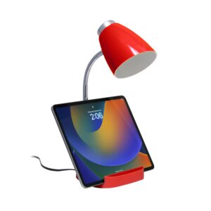 Simple Designs LD1002-RED Gooseneck Organizer Desk Lamp with iPad Tablet Stand Book Holder, Red