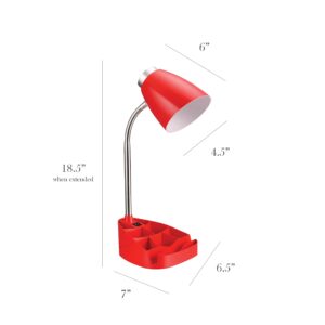 Simple Designs LD1002-RED Gooseneck Organizer Desk Lamp with iPad Tablet Stand Book Holder, Red