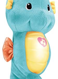 Fisher-Price Musical Baby Toy, Soothe & Glow Seahorse, Plush Sound Machine with Lights & Volume Control for Newborns, Blue