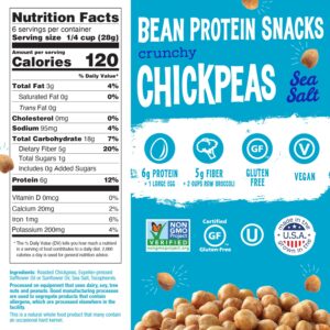 The Good Bean Crunchy Chickpeas - Sea Salt - (6 Pack) 6 oz Resealable Bag - Roasted Chickpea Beans - Vegan Snack with Good Source of Plant Protein and Fiber