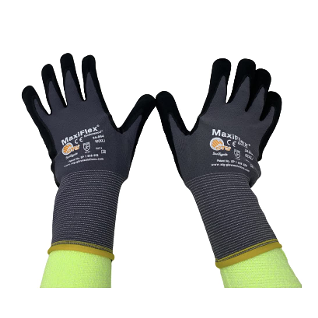 ATG 3 Pack MaxiFlex Endurance 34-844 Seamless Knit Nylon Work Glove with Nitrile Coated Grip on Palm & Fingers, Sizes Small to X-Large (Extra Large), Gray, Model Number: 34-844 - XLARGE - 3/PACK