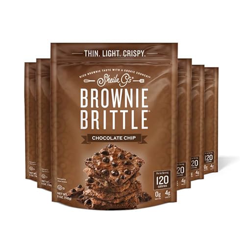 Sheila G's Brownie Brittle – Original Chocolate Chip Thin and Crispy Sweet Snacks (Pack of 6, 5 oz), Rich Gourmet Brownie Bites Dessert