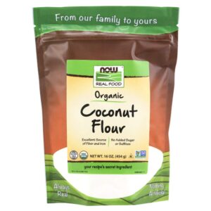 now foods, organic coconut flour, unsweetened, excelent source of fiber, no added sulfites, certified non-gmo, 16-ounce (packaging may vary)