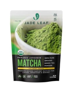 jade leaf matcha organic green tea powder, culinary grade, premium second harvest - authentically japanese (3.53 ounce pouch)