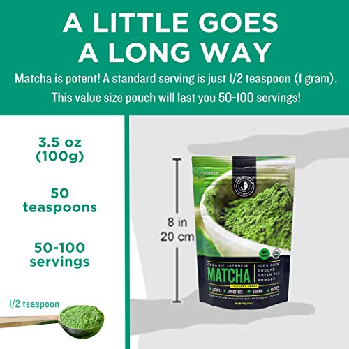 Jade Leaf Matcha Organic Green Tea Powder, Culinary Grade, Premium Second Harvest - Authentically Japanese (3.53 Ounce Pouch)