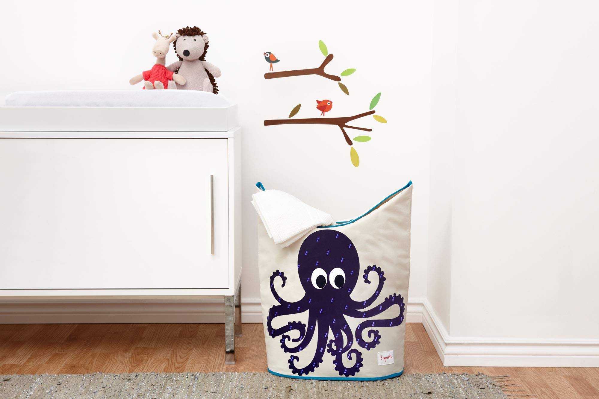 3 Sprouts Baby Laundry Hamper Storage Basket Organizer Bin for Nursery Clothes, Octopus