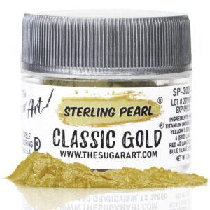 the sugar art - sterling pearl - edible shimmer powder for decorating cakes, cupcakes, cake pops, & more - dust on shine & luster to sweets - kosher, food-grade coloring - classic gold - 2.5 grams