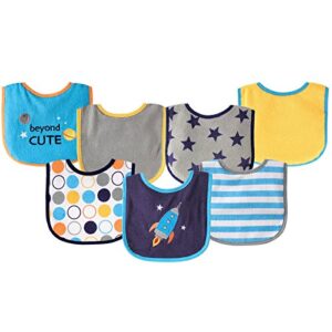 luvable friends unisex baby cotton terry drooler bibs with peva back, blue rocket, one size
