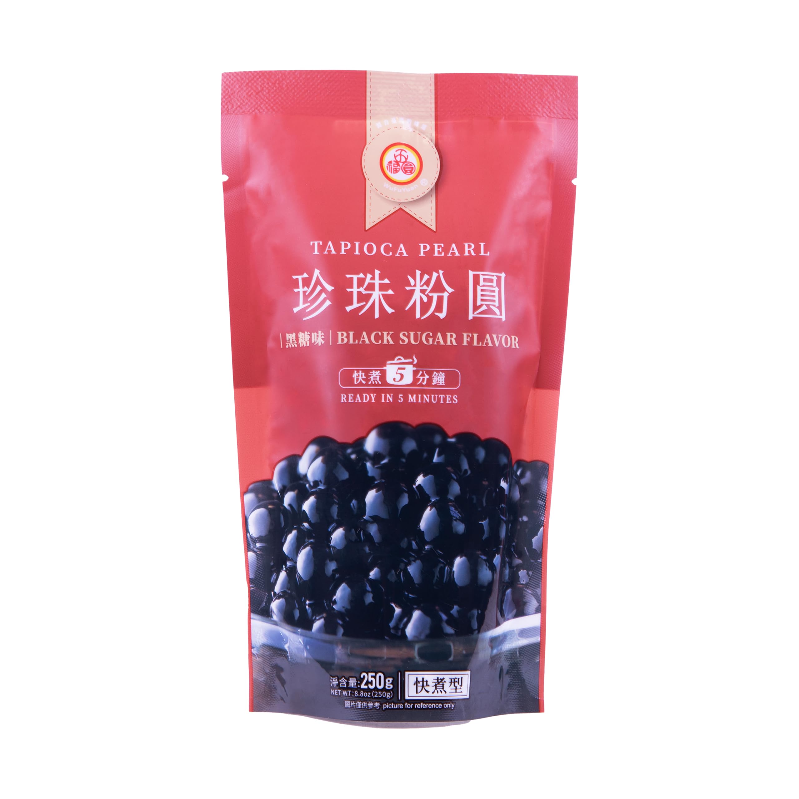 WuFuYuan Boba Tapioca Pearl, Black Sugar Flavor, Ready in 5 Minutes, 8.8 Oz. (Single Pack)