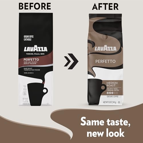 Lavazza Perfetto Ground Coffee Blend, Dark Roast, 100% Arabica, Full-bodied, 12 oz - Packaging May Vary