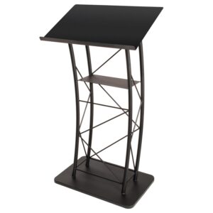 kingdom kmlstl large curved metal lectern with durable powder coat finish and a built in shelf - black