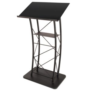 Kingdom KMLSTL Large Curved Metal Lectern with Durable Powder Coat Finish and a Built in Shelf - Black