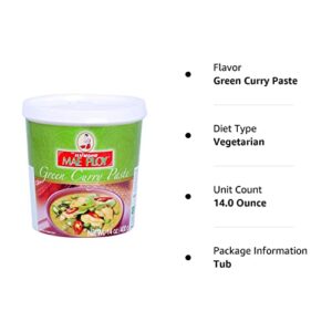 Mae Ploy Green Curry Paste, Authentic Thai Green Curry Paste for Thai Curries & Other Dishes, Aromatic Blend of Herbs, Spices & Shrimp Paste, (14oz Tub) (25469)