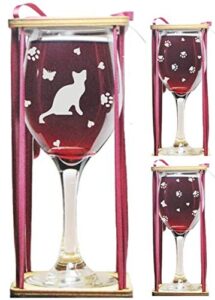 cat stemmed wine glass with charm and presentation packaging