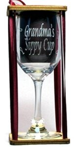 grandma's sippy cup stemmed wine glass with charm and presentation packaging