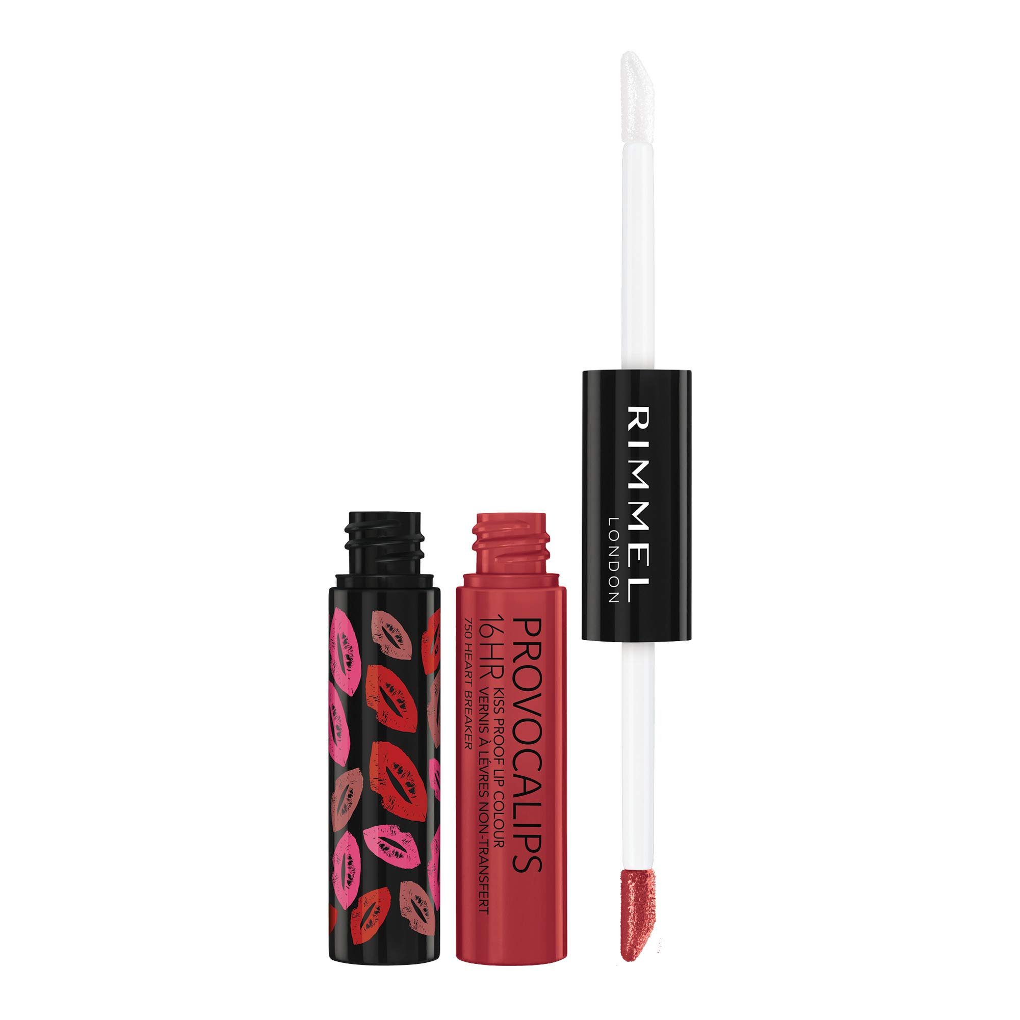 Rimmel London Provocalips 16hr Kiss-Proof Lip Color - Two-Step Liquid Lipstick to Lock in Color and Shine - 750 Heart Breaker, .14 fl.oz.