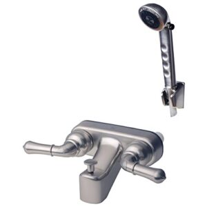 builders shoppe 3210bn/4120bn rv/motorhome replacement non-metallic two handle tub faucet valve diverter with matching hand held shower set, brushed nickel finish