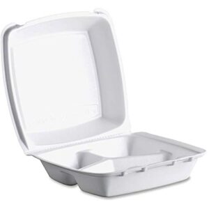 dcc 85ht3r foam container, hinged lid, 3-comp, 8 3/8 x 7 7/8 x 3 1/4, 200/carton