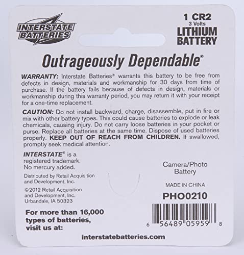 Interstate Batteries CR2 Lithium 3V Battery (10-Pack) 3 Volt 800 mAH Lithium CR2 (PHO0210A) Cameras, Camcorders, Chargers, Flashlights