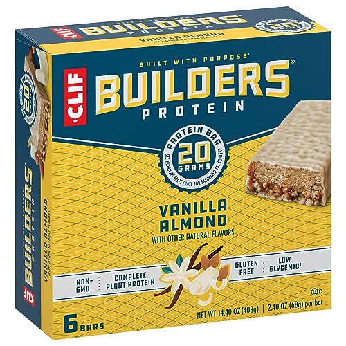 CLIF Builders - Vanilla Almond Flavor - Protein Bars - Gluten-Free - Non-GMO - Low Glycemic - 20g Protein - 2.4 oz. (6 Pack)