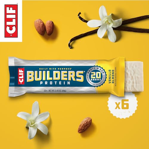 CLIF Builders - Vanilla Almond Flavor - Protein Bars - Gluten-Free - Non-GMO - Low Glycemic - 20g Protein - 2.4 oz. (6 Pack)