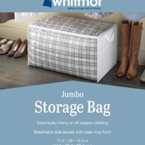 Whitmor Zippered Jumbo Storage Bag, 29"L x 17.5"W x 15.5"H, White / Clear