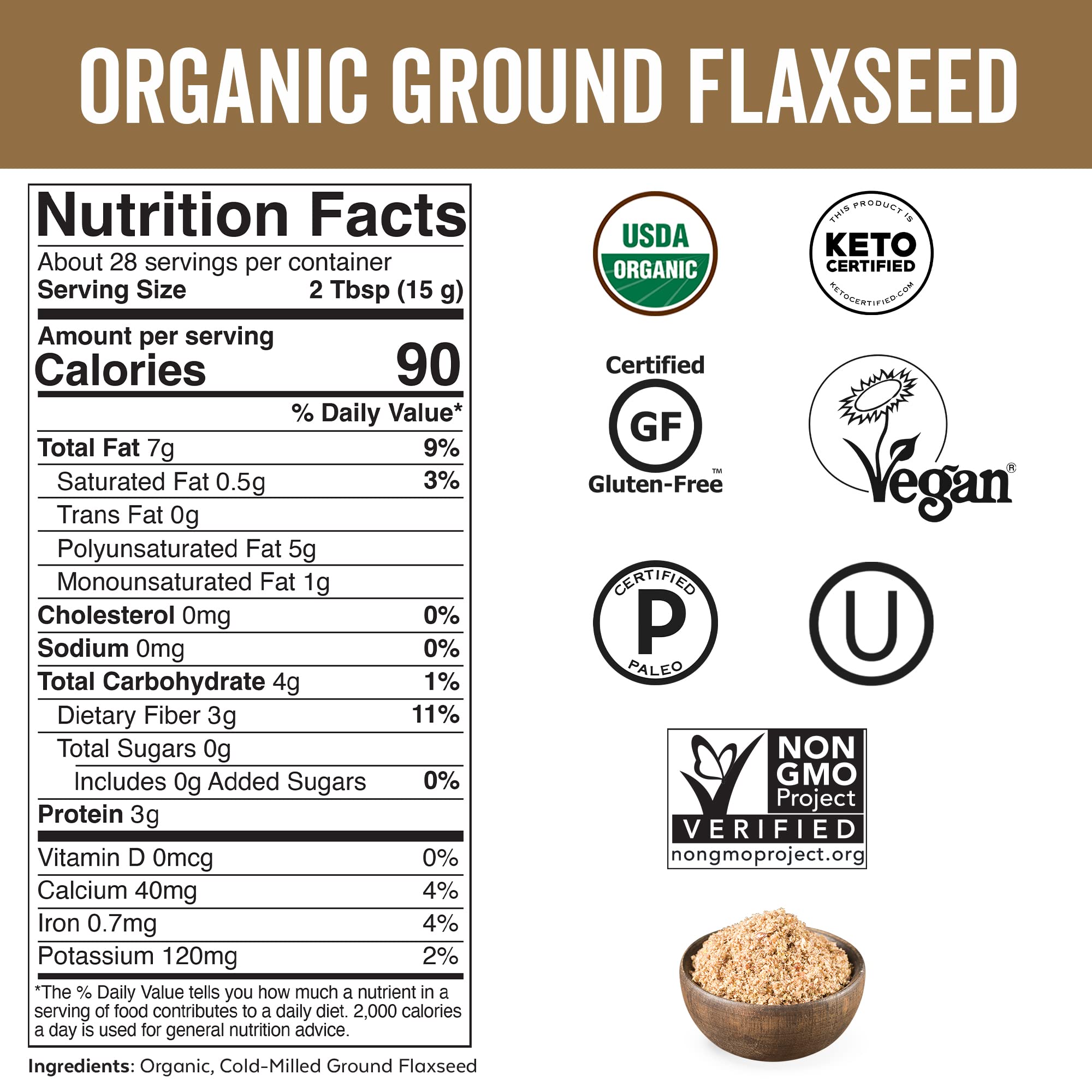 Viva Naturals Organic Ground Flaxseed - Premium Quality Plant-Based Protein and Vegan Omega 3 with Fiber, Perfect for Smoothies, Non-GMO and Gluten Free, 15 oz (425 g)