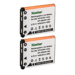 kastar battery (2-pack) for fujifilm np-45 np-45a np-45b np-45s & fujifilm finepix xp20 xp22 xp30 xp50 xp60 xp70 xp80 xp90 t350 t360 t400 t500 t510 t550 t560 jx500 jx520 jx550 jx710 jz260 jz305 jz310