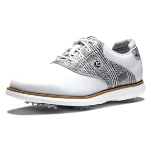 footjoy women's traditions previous season style golf shoe, white/black plaid, 7