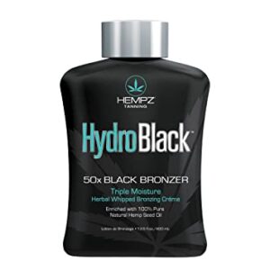 HEMPZ Hydroblack 50X Black Bronzer - Herbal Moisturizing Self Tanning Lotion for Tanning Beds, Beach, Sun 13.5 Fl OZ