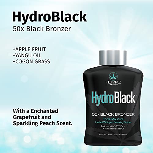 HEMPZ Hydroblack 50X Black Bronzer - Herbal Moisturizing Self Tanning Lotion for Tanning Beds, Beach, Sun 13.5 Fl OZ