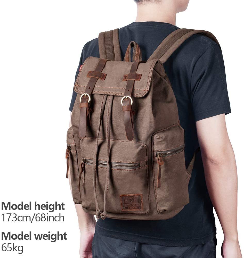 PKUVDSL Canvas Vintage Backpack, Large Mens Rucksack for Travel Adventure Bookbag Coffee