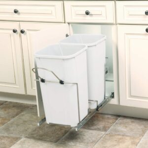 Knape & Vogt SCB12-2-27WH 11 inch x 22 inch x 18.75 inch 27 Qt. in-Cabinet Double Soft-Close Bottom-Mount Pull-Out Trash Can, White