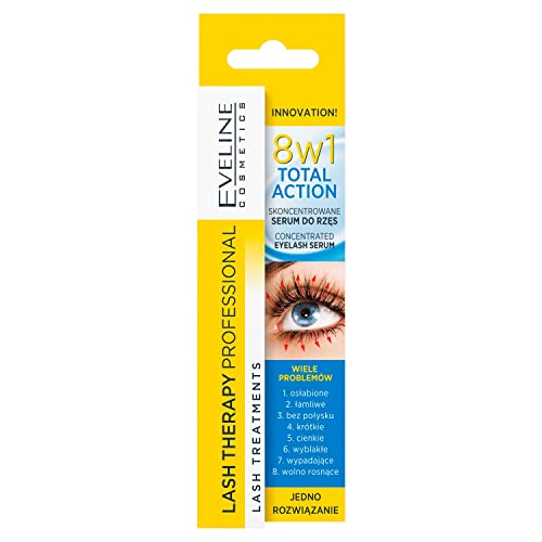 Eveline Cosmetics Multi-purpose Eyelash Serum Total Action 8 in 1, 0.33 Fluid Ounce