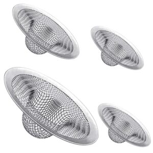 Maxware 4PCS Heavy Duty Stainless Steel Sink Strainer,Sink Basket Set, Fits Most Kitchen Sinks 4.5'', Bathroom Sinks 2.75'',Shower Drains