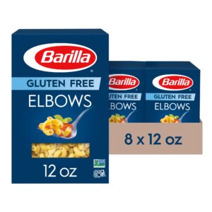 barilla gluten free elbows pasta, 12 ounce (pack of 8) - non-gmo gluten free pasta made with blend of corn & rice - vegan pasta