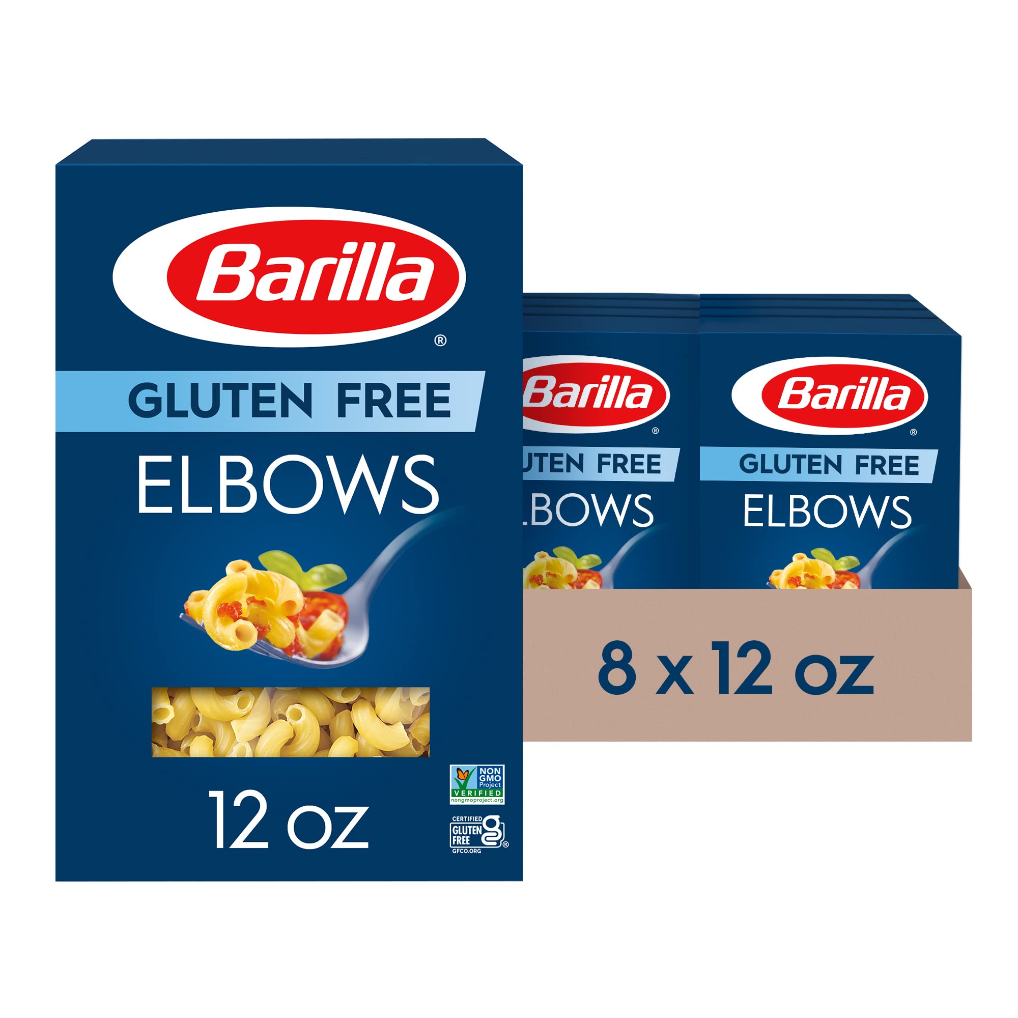 BARILLA Gluten Free Elbows Pasta, 12 Ounce (Pack of 8) - Non-GMO Gluten Free Pasta Made with Blend of Corn & Rice - Vegan Pasta