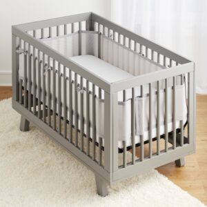 BreathableBaby Breathable Mesh Liner for Full-Size Cribs, Classic 3mm Mesh, Gray (Size 4FS Covers 3 or 4 Sides)